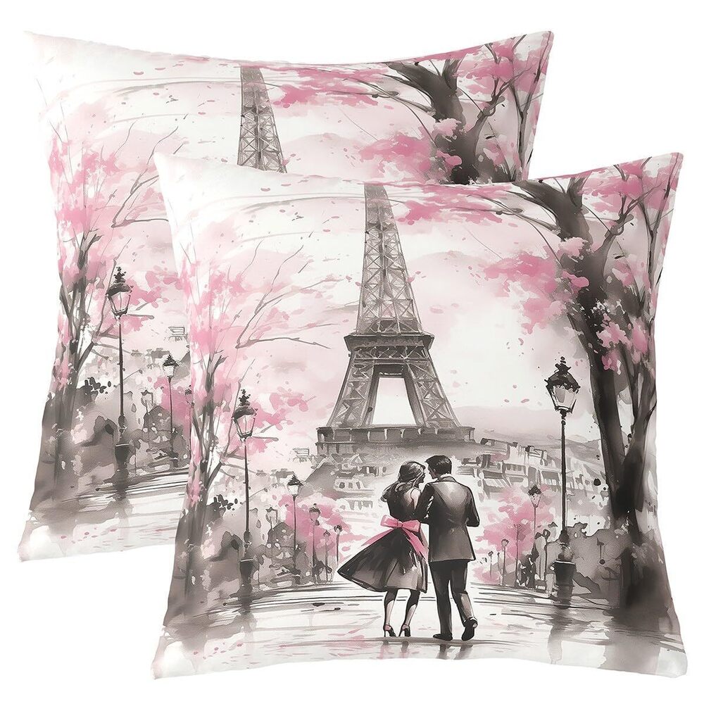 4878 Pink Couple Lover Cushion Case Boys Girls Eiffel Tower Throw Pillow